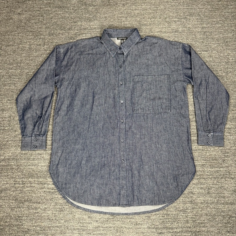 Eileen Fisher Denim Shirt Women Small Blue Oversized Workwear Boyfriend Organic